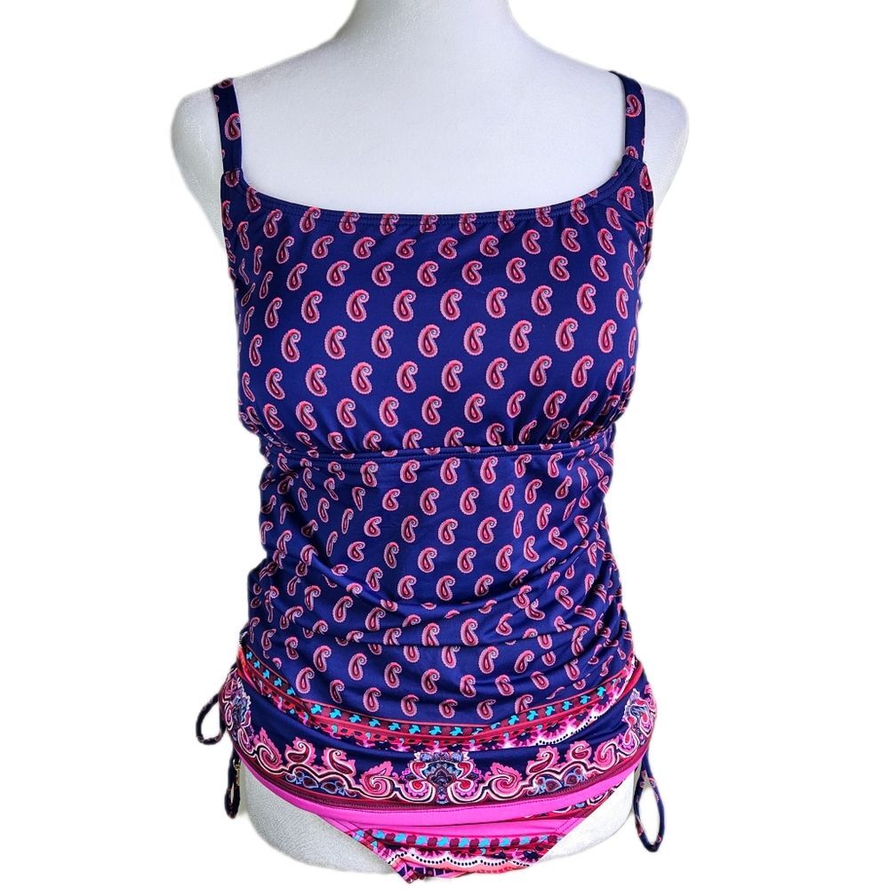 Cremieux Paisley Tankini Swim Suit Women's 34E M Adjustable Built-In Bra Beach